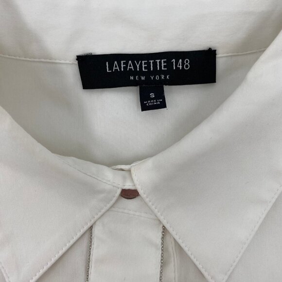 Lafayette 148 White Silver Classic Button-Up Blouse | Size S - Picture 4 of 8